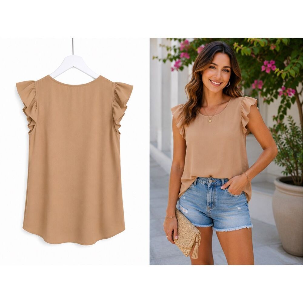 Les Amis Nude Flutter Sleeve Blouse | Size S | NWOT